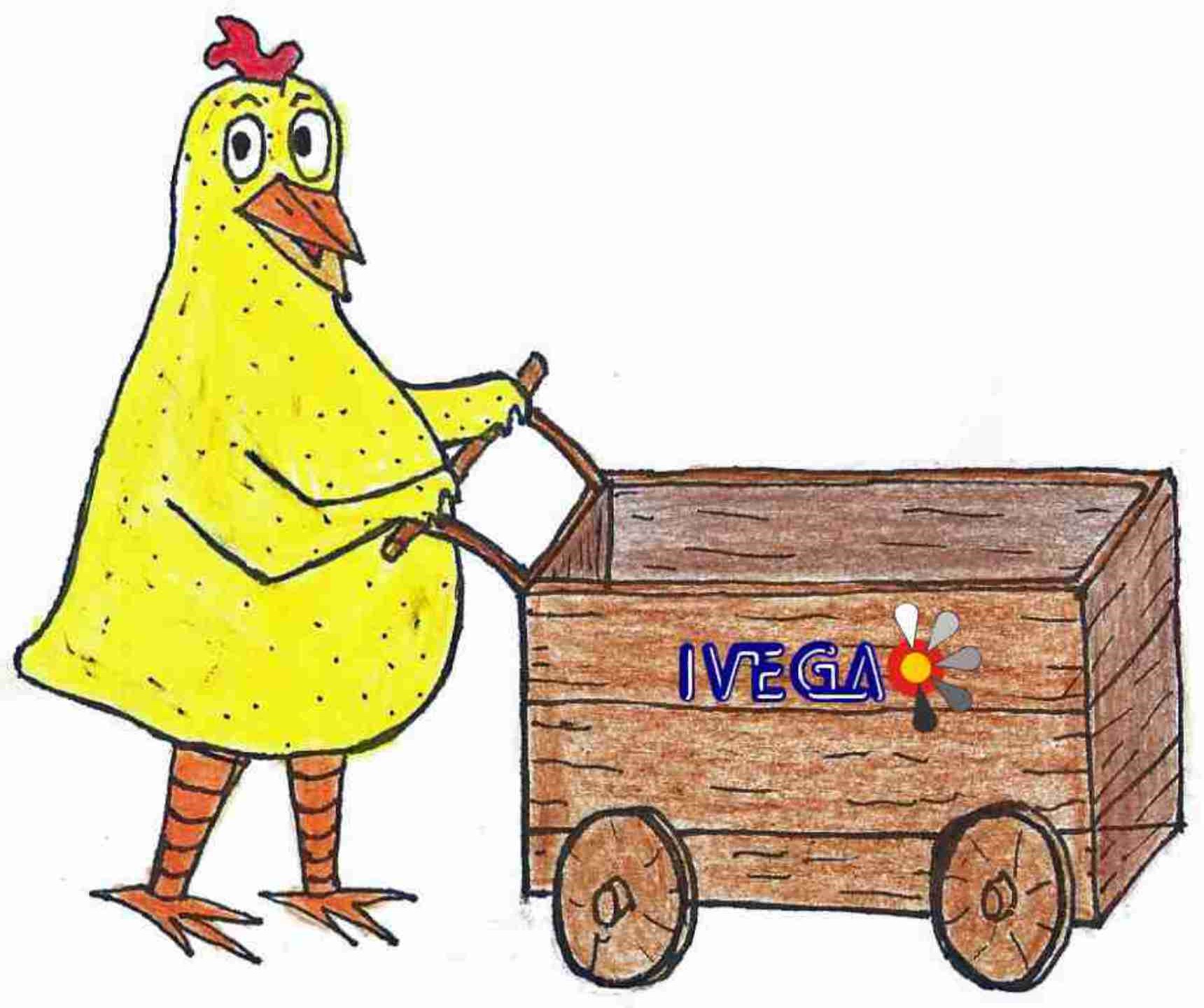 Hand-drawn chick carrying a shopping cart